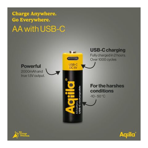 Aqiila wiederaufladbare USB-C-Batterien AA 2000 mAh, 4er-Pack Schwarz