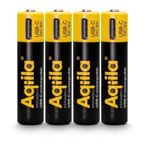 Aqiila Wiederaufladbare USB-C-Batterien AAA 600 mAh, 4er-Pack Schwarz