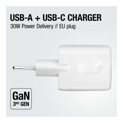 Fresh 'n Rebel 30W Schnellladegerät GaN USB-C &amp; USB-A Hellgrau | ohne Werbeanbringung