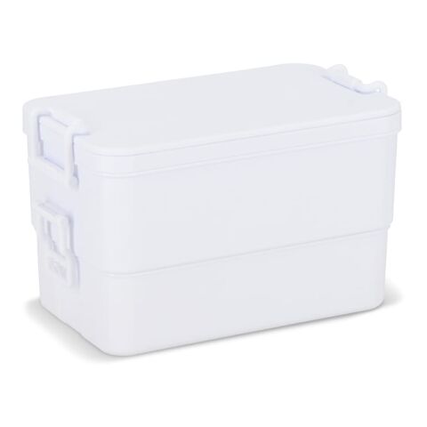 Doppelte Lunchbox mit Besteck Weiss