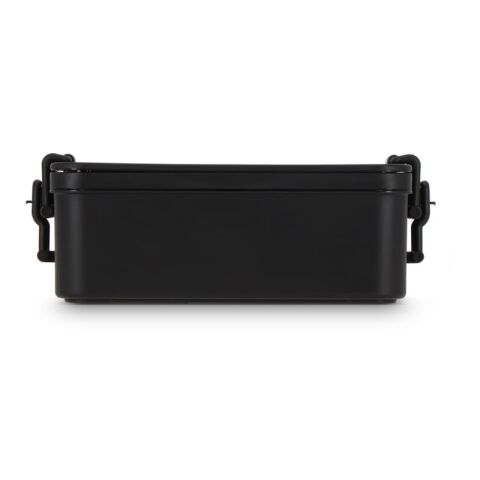 Doppelte Lunchbox mit Besteck Schwarz | 1-farbiger Tampondruck | Deckel | 50 mm x 50 mm