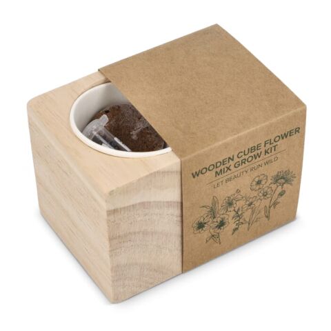 FSC-Holzpflanzgefäß-Set – Blumenmischung Natur | ohne Werbeanbringung | Nicht verfügbar | Nicht verfügbar