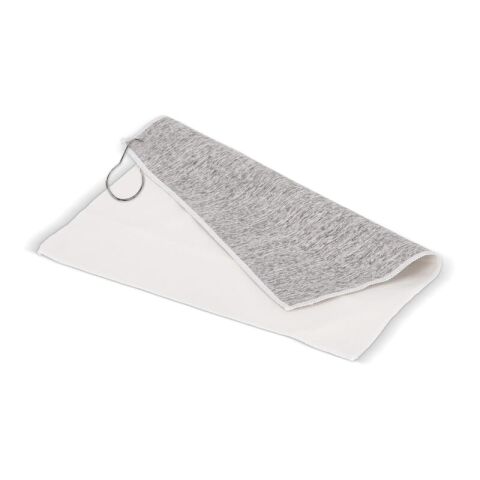 Schnelltrocknendes Golfhandtuch mit Haken R-PET 30x30cm Sublimation Weiss-Grau | ohne Werbeanbringung | Nicht verfügbar | Nicht verfügbar