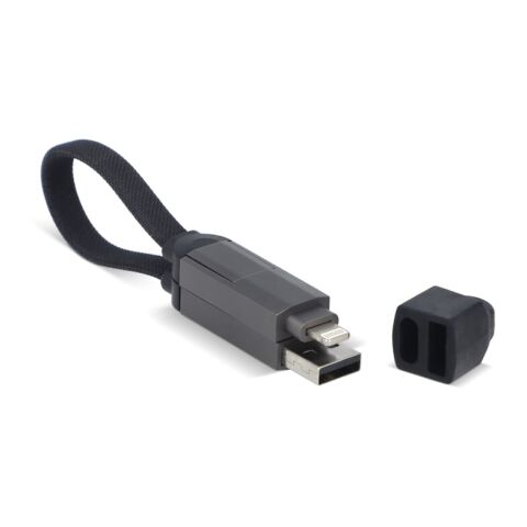 Multifunktionales 4-in-1 Kabel OTG Schlüsselanhänger Größe 60W Schwarz | Digitaldruck | Seite 1 | 31 mm x 6 mm