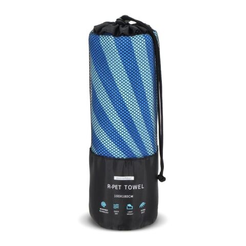 R-PET-Schnelltrocknungs-Strandtuch 100 × 180 cm, Sublimationsdruck Blau Weiss
