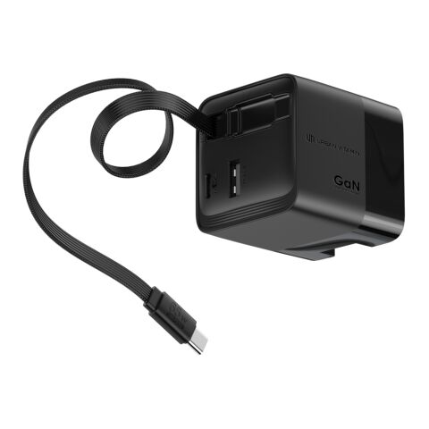 Urban Vitamin Mendocino 65W GaN-Charger mit einziehb. Kabel schwarz | ohne Werbeanbringung | Nicht verfügbar | Nicht verfügbar
