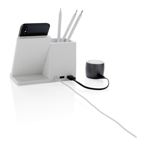 Ontario 10W Wireless Charger aus Bambus und RCS Kunststoff weiß | ohne Werbeanbringung | Nicht verfügbar | Nicht verfügbar