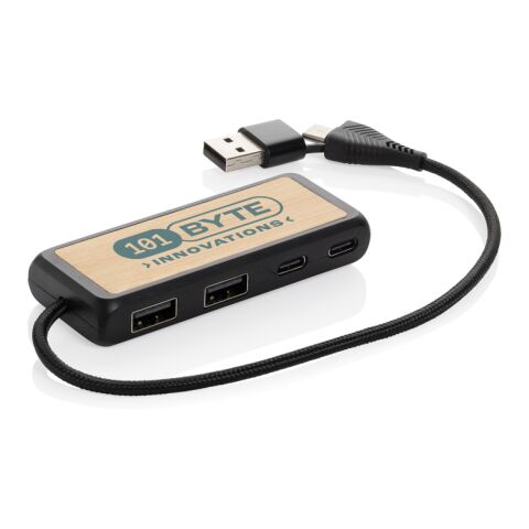 Link Dual Input USB Hub aus RCS rec. Kunststoff und Bambus schwarz | ohne Werbeanbringung | Nicht verfügbar | Nicht verfügbar