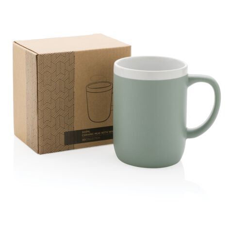 Keramiktasse mit weißem Rand, 300ml grün-weiß | ohne Werbeanbringung | Nicht verfügbar | Nicht verfügbar