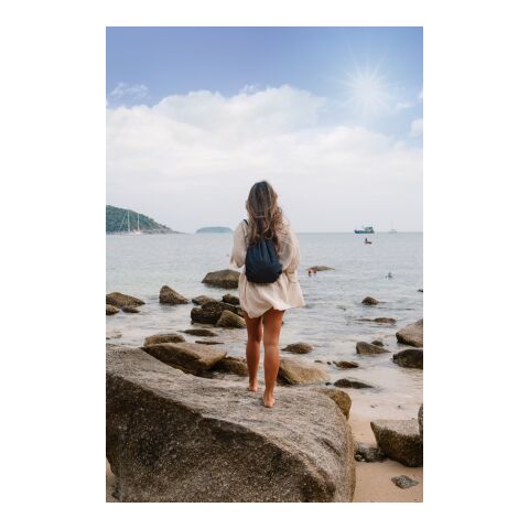 Impact AWARE™ Rucksack aus recyceltem Denim mit Kordelzug blau | ohne Werbeanbringung | Nicht verfügbar | Nicht verfügbar | Nicht verfügbar