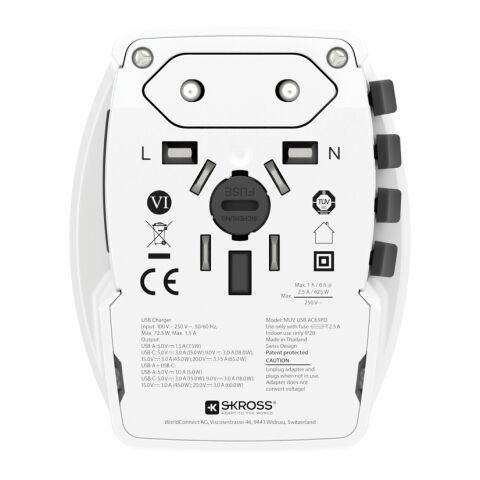 SKROSS World Travel Adapter MUV 65W PD mit USB-C-Kabel weiß | ohne Werbeanbringung | Nicht verfügbar | Nicht verfügbar