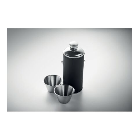 Flasche mit Schnapsbechern schwarz | ohne Werbeanbringung | Nicht verfügbar | Nicht verfügbar