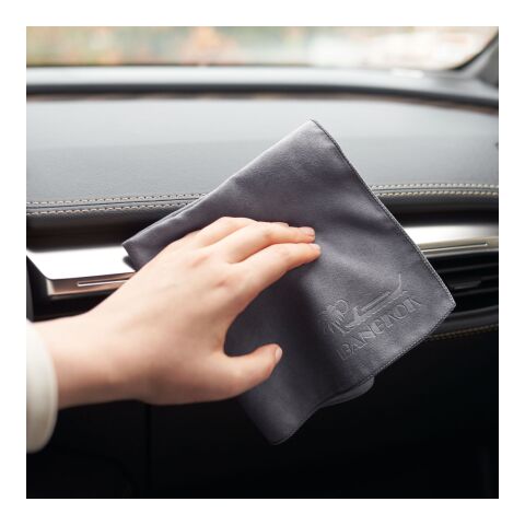 Microfaser-Prägetuch in Faltschachtel, All-Inclusive-Paket schwarz | ohne Werbeanbringung