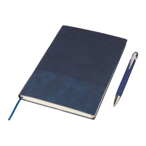 Recyceltes PU-Notizbuch (A5) und Kugelschreiber-Set Tarek Blau