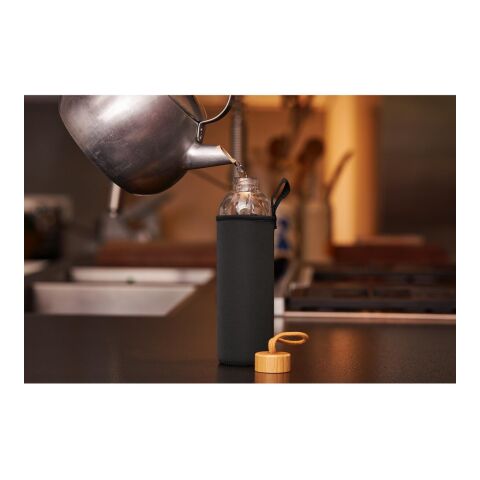 Glasflasche mit Hülle &quot;Bamboo&quot; 1,0 l transparent | ohne Werbeanbringung | Nicht verfügbar | Nicht verfügbar