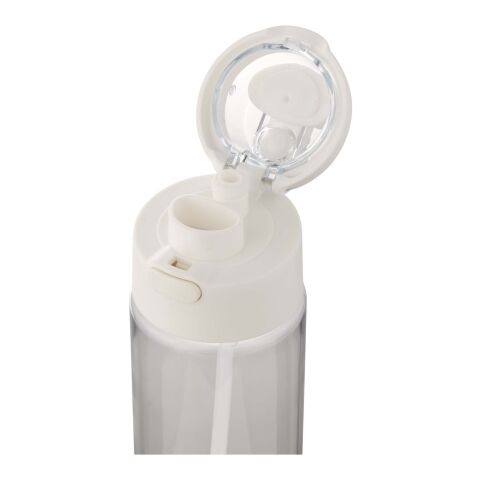 Theron 700 ml RCS Trinkflasche aus recyceltem Kunststoff mit Multifunktionsdeckel und Klappstrohhalm weiß