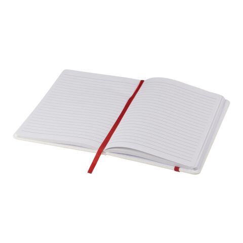 Spectrum weißes A5 Notizbuch mit farbigem Gummiband Standard | transparent-rot | ohne Werbeanbringung | Nicht verfügbar | Nicht verfügbar | Nicht verfügbar
