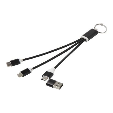 Metal 4-in-1 Ladekabel aus recyceltem Aluminium mit Schlüsselanhänger Standard | schwarz | ohne Werbeanbringung | Nicht verfügbar | Nicht verfügbar