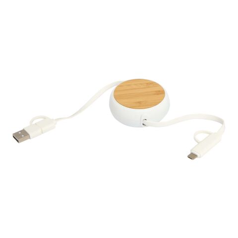 Chechia 100cm 5-in-1 Kabel aus recyceltem Kunststoff, einziehbar, für Datenübertragung und 45W Schnellladung mit Bambusdetails Standard | transparent | ohne Werbeanbringung | Nicht verfügbar | Nicht verfügbar