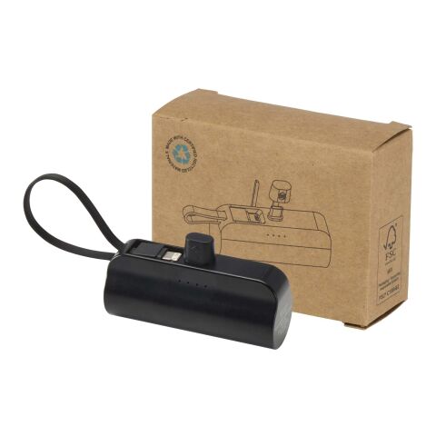Alnair 10 W 5000 mAh Typ C Powerbank aus recyceltem Kunststoff mit integriertem Klappständer und 2 in 1 Kabel schwarz