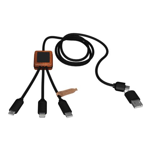 SCX.design C38 5-in-1 Ladekabel aus rPET in quadratischem Bambusgehäuse mit Leuchtlogo Standard | schwarz-holz | ohne Werbeanbringung | Nicht verfügbar | Nicht verfügbar