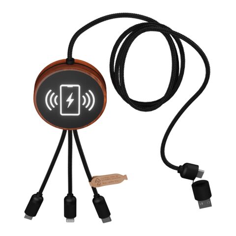 SCX.design C40 5-in-1 Ladekabel aus rPET mit 10W Ladepad und Leuchtlogo Standard | holz | ohne Werbeanbringung | Nicht verfügbar | Nicht verfügbar