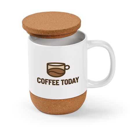 Ebro Keramik Tasse mit Kork,410 ml. Für Sublimationsdruck geeignet Weiß | ohne Werbeanbringung | Nicht verfügbar | Nicht verfügbar | Nicht verfügbar