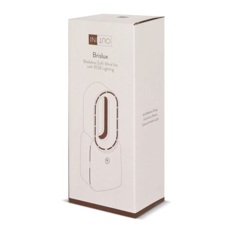 inSideOut Brislux – Rotorloser Softwind-Ventilator mit LED-Licht Beige | 1-farbiger Tampondruck | Vorderseite | 60 mm x 60 mm