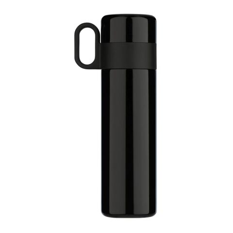Isolierflasche mit Becher 500ml schwarz | 1-farbiger UV-Druck | gegenüber vom Henkel | 60 mm x 50 mm | Nicht verfügbar