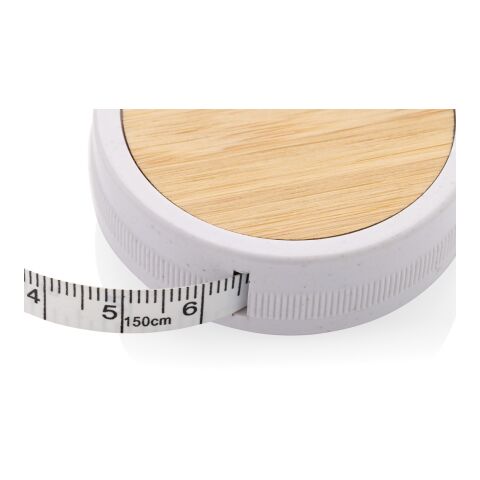 Schneidermaßband aus RCS recyceltem Kunststoff und Bambus weiß-braun | ohne Werbeanbringung | Nicht verfügbar | Nicht verfügbar
