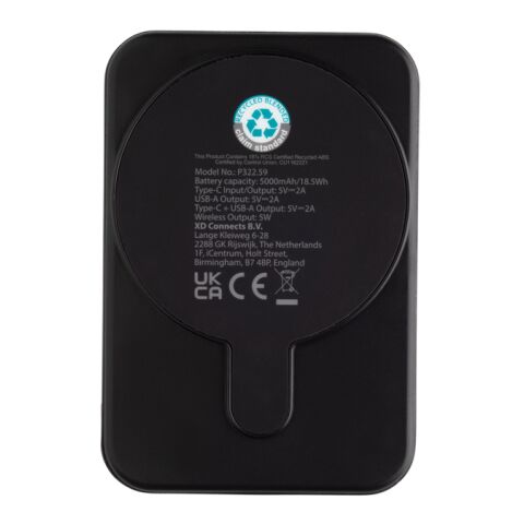 Stellar 5.000mAh 5W magnetische Powerbank aus RCS rec. ABS schwarz