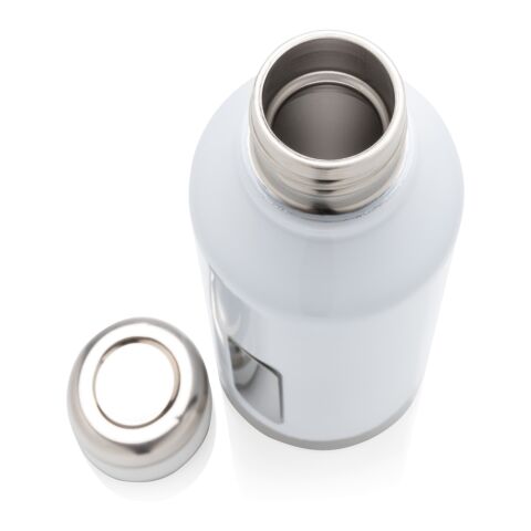 Auslaufsichere Vakuumflasche mit Logoplatte weiß | ohne Werbeanbringung | Nicht verfügbar | Nicht verfügbar | Nicht verfügbar