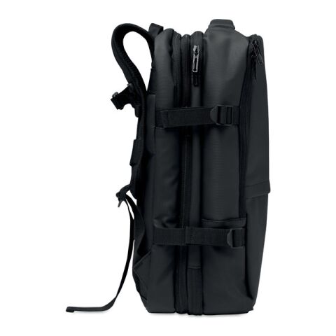 Erweiterbarer RPET-Rucksack schwarz | ohne Werbeanbringung | Nicht verfügbar | Nicht verfügbar | Nicht verfügbar