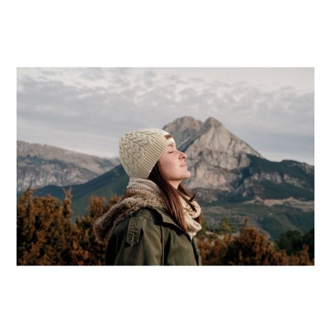 Mütze im Zopfstrickmuster Recycled PET beige | ohne Werbeanbringung | Nicht verfügbar | Nicht verfügbar