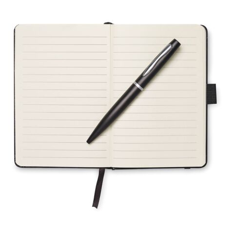 DIN A6 Notizbuch mit Kugelschreiber schwarz | ohne Werbeanbringung | Nicht verfügbar | Nicht verfügbar | Nicht verfügbar