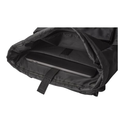 RPET (290T) Polyester Twill Rucksack mit Lasche Marlowe Schwarz | ohne Werbeanbringung | Nicht verfügbar | Nicht verfügbar