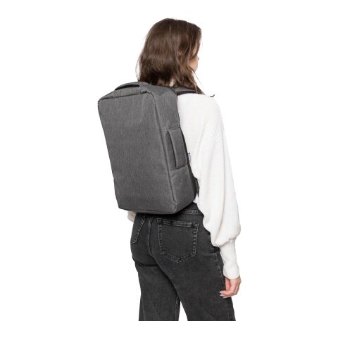 rPET (300D) Polyester Laptop-Rucksack Eulalia Grau | ohne Werbeanbringung | Nicht verfügbar | Nicht verfügbar