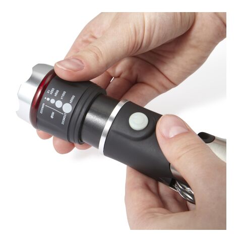 Multifunktionstaschenlampe &#039;Emergency&#039; aus ABS-Kunststoff/Edelstahl/Silikon Schwarz | ohne Werbeanbringung | Nicht verfügbar | Nicht verfügbar