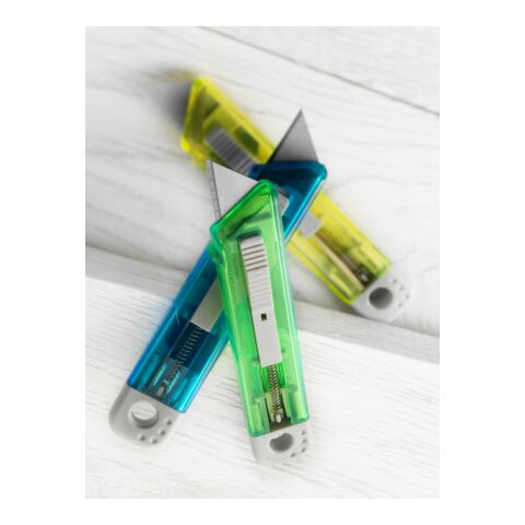 Cutter-Messer &#039;Mister&#039; mit Federkernautomatik aus Kunststoff Gelb | ohne Werbeanbringung | Nicht verfügbar | Nicht verfügbar